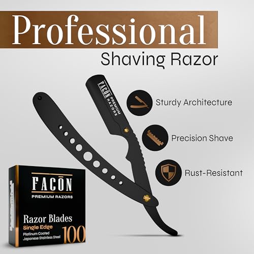 Fac?n Straight Razors for Men - Professional Barber Straight Edge Razor Kit with 100 Blades, Classic Stainless Steel Barbero Shaver for a Smooth & Precise Shave, Premium Barber Razor for Men's Shaving
