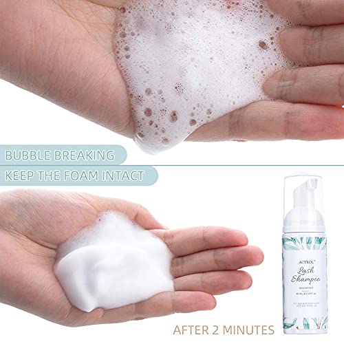 Eyelash Extension Cleanser 60ML Natural Lash Extension Shampoo Unscented Professional Eyelid Foaming Cleanser Paraben & Sulfate Free Non-lrritating with Salon and Home Care