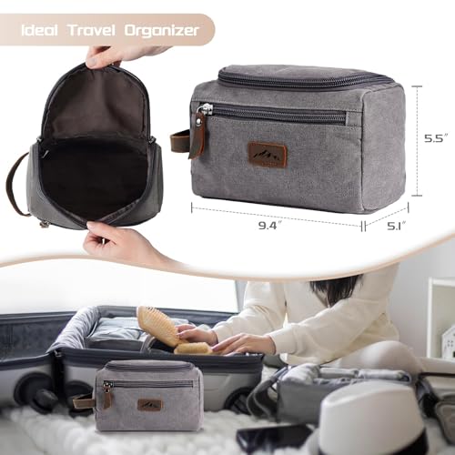Travel Toiletry Bag for Men, Large Water-resistant Shaving Bag Toiletries Organizer with Mountain Pattern, Canvas Multi-functional Bathroom Dopp Kit Shaving, Ideal for Travel, Camping, Gym- Grey