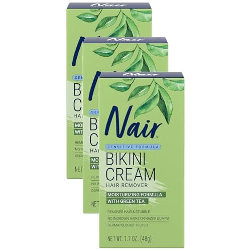 Nair Bikini Cream with Green Tea Sensitive Formula, 1.7 Ounce (Pack of 3)