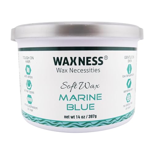 Waxness Soft Wax Tin Marine Blue 14 oz (400 g) ? Professional Strip Wax with Polymer Formula for Face & Body ? Made in Italy