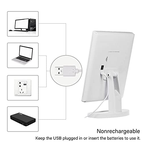 KOOKIN Lighted Vanity Makeup Mirror 16 Led Lights 180 Degree Rotation Lighted Makeup Mirror Touch Screen Adjusted Brightness Desk Mirrors USB Dual Supply Bathroom Light Up Makeup Mirrors (White)