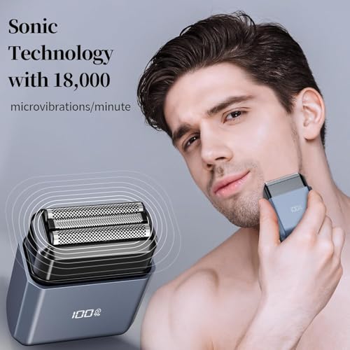 Mini Electric Foil Shaver for Men - 3 Floating Blades, LED Display, USB-C Rechargeable, IPX7 Waterproof, Portable Wet/Dry Razor for Face, Ideal for Travel & Home