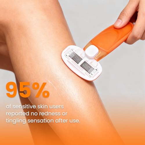 Women's Travel Razor with Lubricating Strip ? 5-Blade Compact Shaver for Sensitive Skin, Includes 1 Handle + 2 Cartridges & Protective Case, Orange