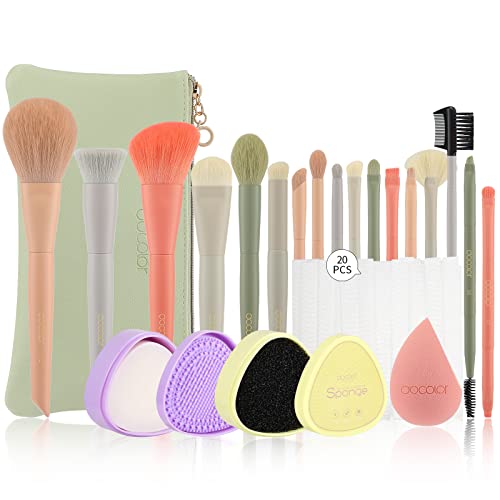 Docolor 17Pcs Morandi Makeup Brush Set with Makeup Bag and Makeup Sponge and Brush Protector + Makeup Brushes Cleaner Set