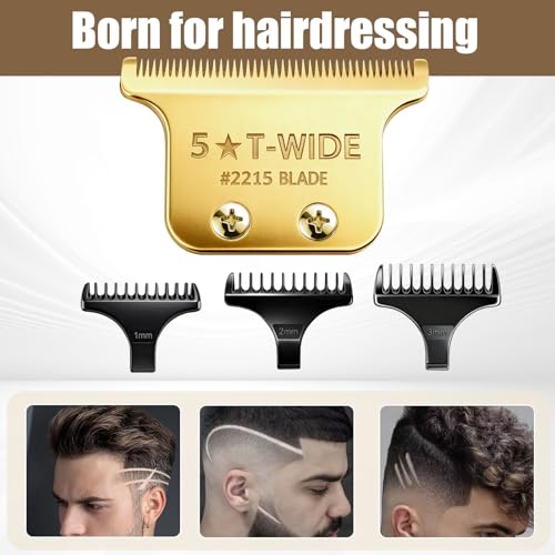 Replacement 2215 T Wide Blades Adjustable Trimmer Blade compatible with Wahl Professional 5 Star Series 8081 and 8171 Hair Clippers Blades-Model 2215 (2Pcs Gold)