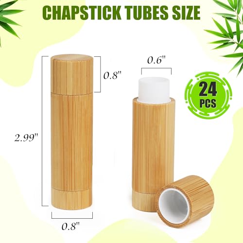 Starry 24Pcs Bamboo Lip Balm Containers, 5g Refillable Empty Lipstick Tubes with Clear PP Plastic Inner Cosmetic Samples Lip Gloss Chapstick Deodorant for Women Girls DIY