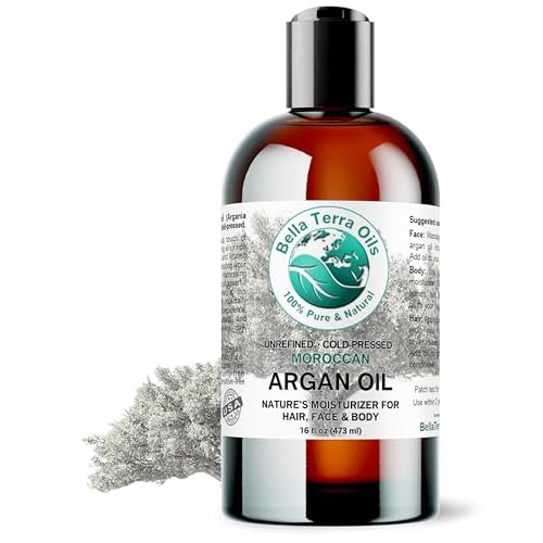 Bella Terra Oils - Argan Oil 16 oz - Cold-Pressed & Authentic, Hailing from Morocco's Argan Forests, Ideal Body & Face Oil, Keeps Frizz at Bay
