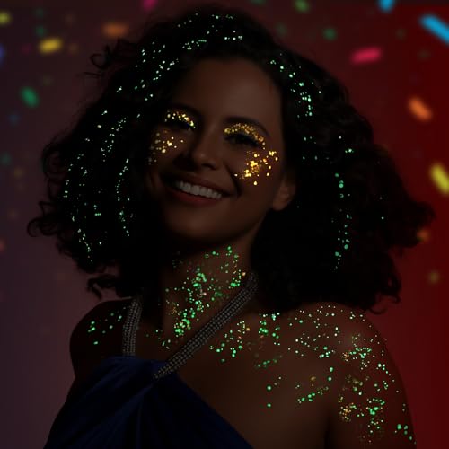 Teenitor 12 Colors Glow in The Dark Glitter Gel, Face Glitter Body Glitter Gel Hair Glitter for UV Black Light Carnival Makeup Raves Festivals