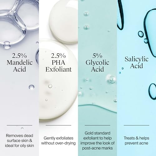 Neutrogena Evenly Clear Acne Exfoliant with Salicylic Acid & Mandelic Acid, Multi-Acid Face Exfoliating Treatment Serum Visibly Fade the look of Post-Acne Marks for A Smooth, Even Skin Tone, 1 fl. oz
