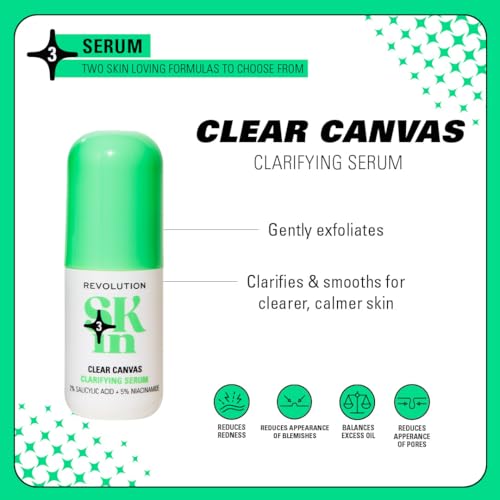 Revolution Skin, Clear Canvas 5% Niacinamide & 2% Salicylic Acid Clarifying Face Serum, Helps Even Skin Tone, Vegan & Cruelty-Free, 1.01 fl oz