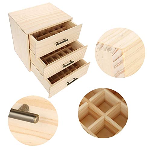 Essential Oil Storage Box - 90 Slots Three-Tiered Wooden Organizer for Oil Bottles, Essential Oil Holder, Large Capacity Cosmetic Travel Case