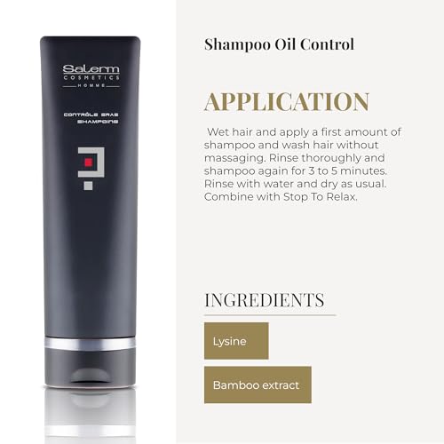 SALERM - Shampoo for Oily Hair - Homme Controle Gras Shampoo - 250 ml - Cleans Hair - Mantain a Clean and Balanced Look - Lightweight Refreshing Formula