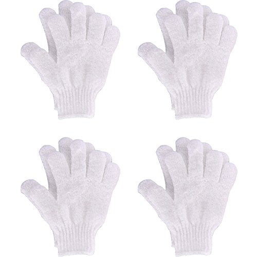 Hotop 4 Pairs Shower Gloves Scrubbing Gloves Dual-Sided Exfoliating Glove Body Bath Scrubs, White