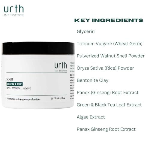 Urth Men's Exfoliating Face Scrub with Green Tea & Rice (4 oz), Deep Cleansing, Minimizes Blackheads, Smooths Skin, Daily Facial Scrub for Sensitive Skin, Exfoliator for Men, Revitalizes & Refresh