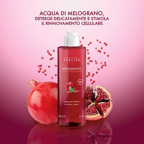 Perlier Pomegranate Micellar Cleansing Water - Gentle Makeup Remover & Skin Refresher - Hydrating & Antioxidant-Rich Formula - 6.7 fl oz
