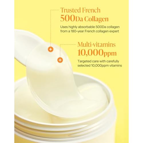 Korean Under Eye Patches for Dark Circles & Puffiness ? Vita 500Da Fabric-Free Collagen Gel, 83% French Collagen + Niacinamide & Peptides, Cooling Depuffing, Turns Clear, 60 Patches