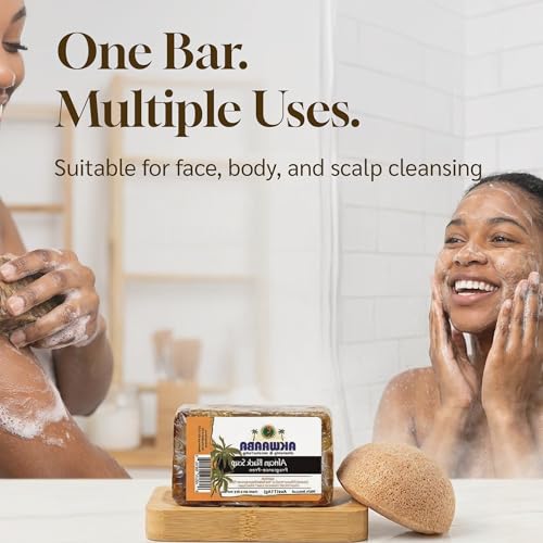 AKWAABA African Black Soap with Turmeric | 4 oz | Cleansing Bar for Face & Body