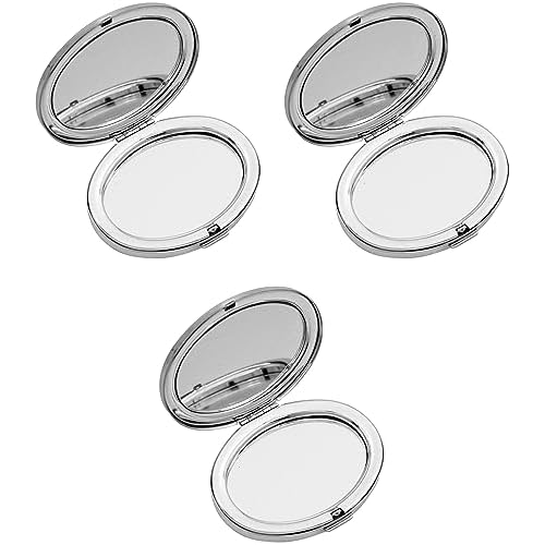 Stephanie Imports Set of 3 Double Sided Magnifying Compact Mirrors with Reflective Metal Finish (Silver, Oval)