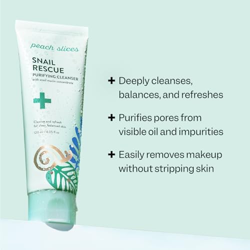 Peach Slices - Snail Rescue Purifying Cleanser (4.05 oz) - Snail Mucin Concentrate - Cleanse & Refresh Skin - Pine Bark, Hyaluronic Acid & Cica - Vegan & Cruelty Free - Korean Skin Care & Beauty