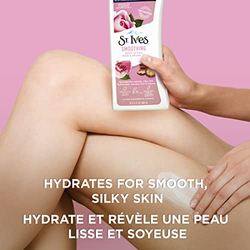 St. Ives Smoothing Hand & Body Lotion for Women with Pump, Daily Moisturizer Rose and Argan Oil for Dry Skin, Made with 100% Natural Moisturizers, 21 fl oz, 8 Pack