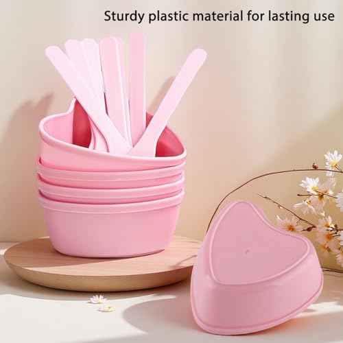 5 Sets Plastic Heart Shaped Facial Mask Mixing Bowl, Pink Facemask Bowl DIY Skin Care Mixing Tool Kit with Spatulas for Mud Masks, Home Salon, and Beauty Salon Use, Face Mask Applicator Tool(5 Pcs)