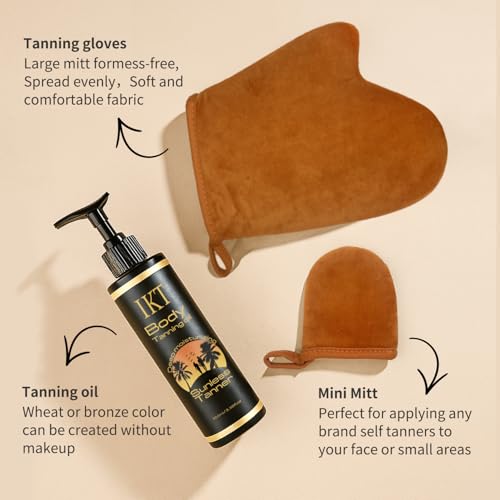 Self Tanning Oil,3.38 fl. oz. Premium After Tanning Oil Moisturizer and Ergonomic Vegan Big and Small 2 Tanning Mitts | Streak-Free Self Tanner for Body & Face