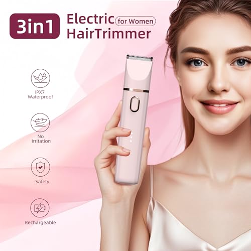 Trimmer for Women: 3 in 1 Gentle Painless Electric Razor for Women,120min Cordless Runtime,USB Charge Dock,IPX7 Waterproof Wet & Dry Use Portable Facial Razor with Ceramic Blade Travel Grooming Kit
