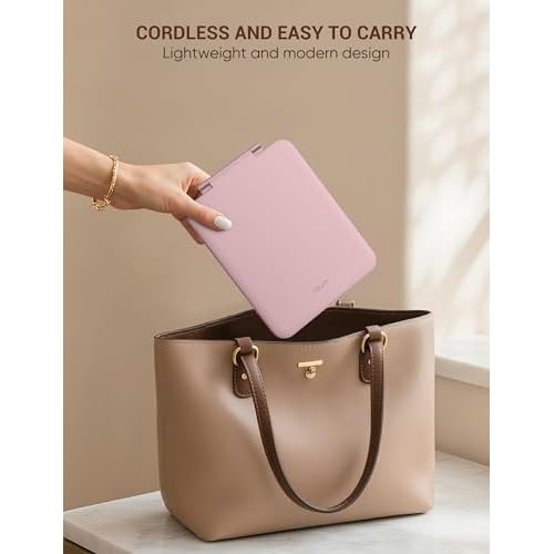 Travel Makeup Mirror with 1X/10X Magnifying, Portable Folding Make Up Tabletop Mirror for Office, Compact Vanity Mirror for Travel (Rose Pink, No LED Lights)