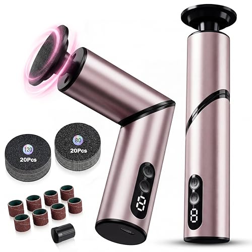 Electric Foot Callus Remover, Rechargeable Pedicure Kit with 10 Heads & 40 Grit Pads, 3 Speed LED Display, Strong Motor for Heels & Dead Skin, Portable & Foldable Callus Remover for Smooth Feet, Pink
