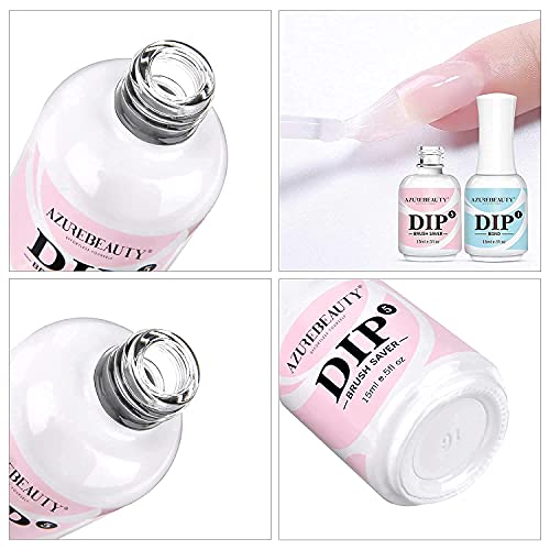 AZUREBEAUTY Dipping Powder Clear Color 2OZ with 5+3 Pcs Dipping Powder Liquid Set- 15ml Large Capacity Dip Powder Base & Top, Bond, Activator, Brush Saver for Dip Powder Nail Kit No Nail Lamp Needed