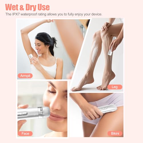 Bikini Trimmer for Women 2 in 1, Dual Head Womens Electric Shaver, Electric Razors for Pubic Hair, IPX7 Waterproof Rechargeable Facial Hair Removal for Shaving Underarm Leg Arm Body Face, White