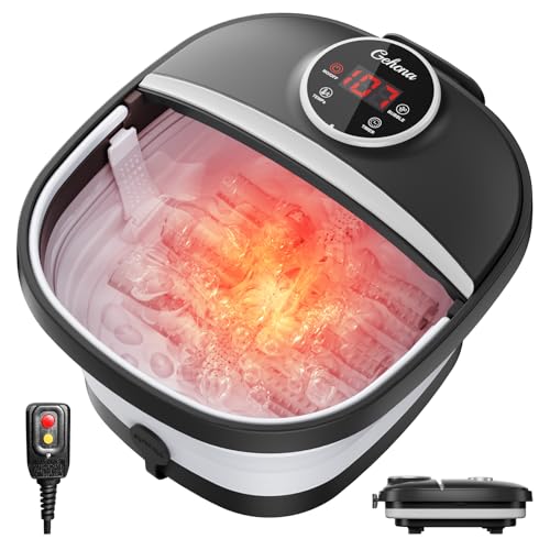 Collapsible Foot Spa Bath with Heat,Foot Massager with Two Side Supports,Leakage Protector,Temperature Control,Bubbles,Red Light,Timer,Feet Spa Tub,Feet Soaker,Gifts (Black)