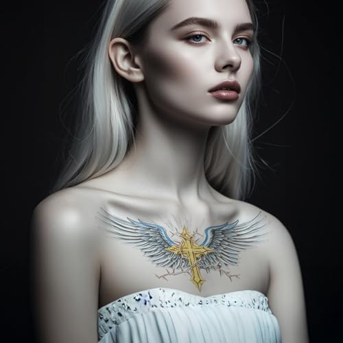 POSTA 6 Sheets Chest Large Temporary Tattoo for Women, Abdomen Waist Back Fake Tattoos for Adults, Realistic Moth Flowers Tattoo Stickers, Body Scar Cover Belly Tattoos