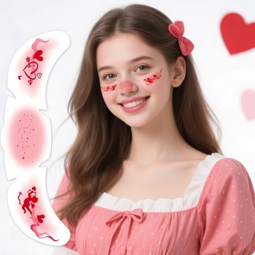 Valentine¡¯s Day Temporary Tattoos ? Red Heart Freckle Stickers, Love Angel & Sexy Lips Fake Tattoos for Women & Girls, Romantic Party Face & Body Decals (5 Sheets)