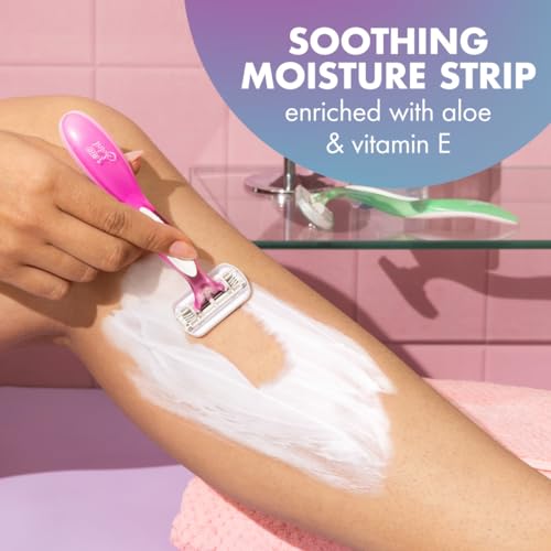 BIC Soleil 3 Sensitive Women's Disposable Razors, 3 Blades With Moisture Strip For a Silky Smooth Shave, 5 Piece Razor Set