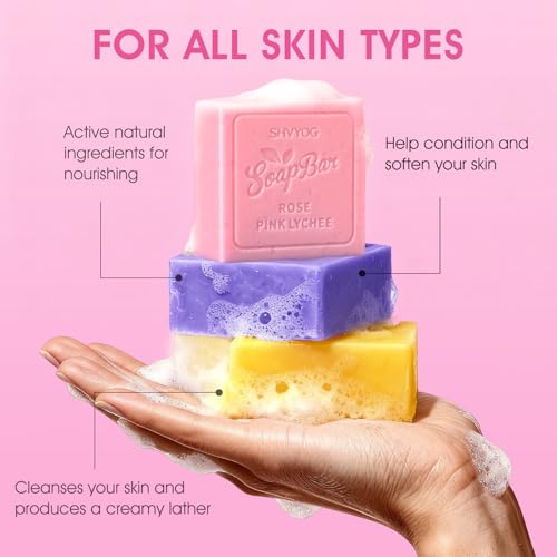 SHVYOG Natural Soap Bar Gift Set, 6PCS Soap with Organic Ingredients & Essential Oils, Cleanses & Softens Skin, Moisturizing, Gifts for Women, Body Wash & Face - 100G*6