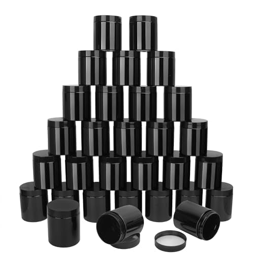 30 Packs 8.8oz (250 ml) Black Plastic Jars with Lids, Cosmetic Containers jars with Wide-Mouth for slime, beads, rhinestones, sequins Cosmetics, Lotion, Cream, Ointments and More by KUKLIPJIM.