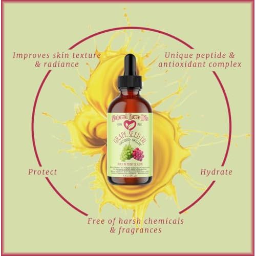 Natural Born Oils Grape Seed Oil, 8 oz, Organic, Cold?Pressed, Antioxidant?Rich, Skin Hydration, Hair Shine Enhancer