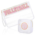 2 Pcs Pink Volleyball Cosmetic Bag Gifts Sport Cheer Makeup Bags Clear PVC Waterproof Toiletry Zipper Travel Pouch for Women Girls Soccer Softball Volleyball Tennis Lovers Players Team