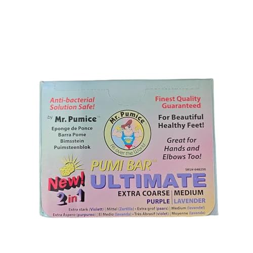 Mr. Pumice Ultimate PUMI Bar: 2-in-1 Dual-Grit (Medium + Coarse) Callus Remover, Pedicure Stone & Ped File Scrubber for Smooth Feet and Heels, (12-Count Display Box)