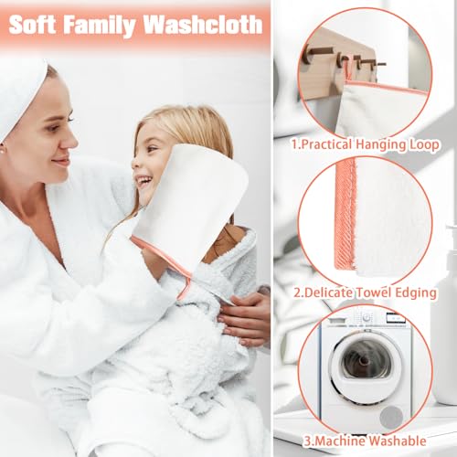PHOGARY 8 Pack Microfiber Wash Mitts for Face Body, Super Soft Absorbent Coral Fleece Facial Cloths Bath Shower Mitt, Reusable Makeup Remover Washcloths, White, 6x9in
