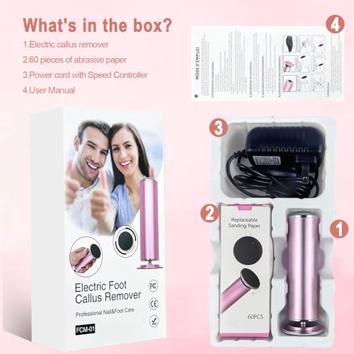 Electric Foot File 2026 Upgrades Foot Callus Remover,Electric Callus Remover for Feet with 60 Pcs Sandpaper Discs, Foot File with Speed Controller,for Dead Dry Crack Skin Calluses