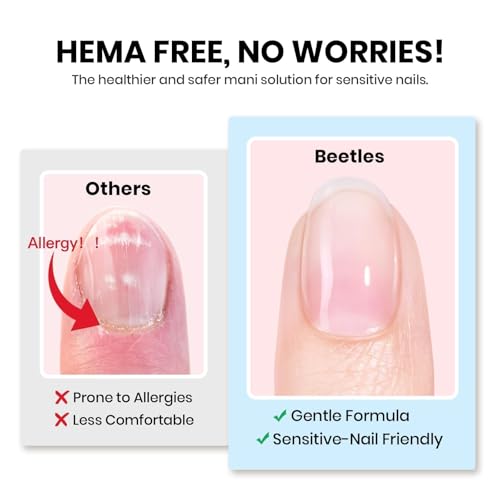 Beetles 15ml HEMA-Free Nail Glue Gel - TPO Free Super Strong Extension Glue for Nail Tips Clear Acrylic Nails, Clear Press On Nails, Gentle, Large Capacity, Salon Art DIY Home Need U V Light Cured