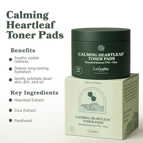Le Gushe Heartleaf Face Toner Pads (70 Count) - Calming and Hydrating Toning Pads - CICA and Heartleaf Toner - for Troubled Skin and Breakouts (160 ml/ 5.41 fl oz)