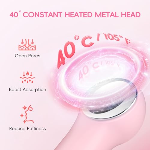 Facial Cleansing Brush, 2 in 1 Rechargeable Silicone Face Scrubber with Heat Massage Head, Electric Vibrating Exfoliating and Massaging, Waterproof Face Cleanser for Women and Men (Pink)