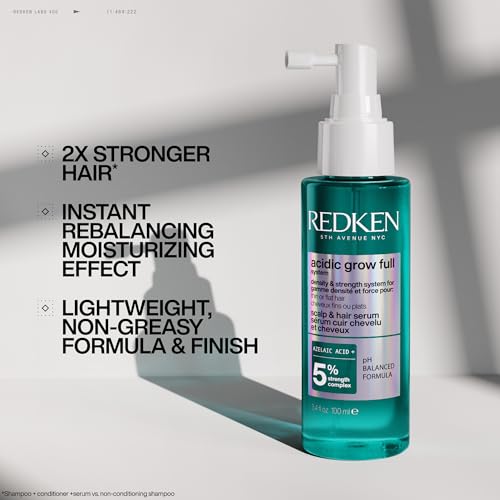 Redken Acidic Grow Full System Scalp & Hair Serum - Lightweight Leave-In Treatment for Rebalanced, Healthy-Looking Scalp and Fuller, Thicker Hair, With Azelaic Acid