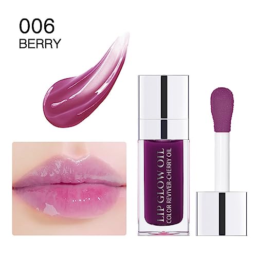 MAEPEOR Hydrating Lip Glow Oil 10 Colors Moisturizing Oil Gloss Non-sticky Transparent Long Lasting Nourishing Tinted Lip Balm with Big Brush Head (IColors 06)