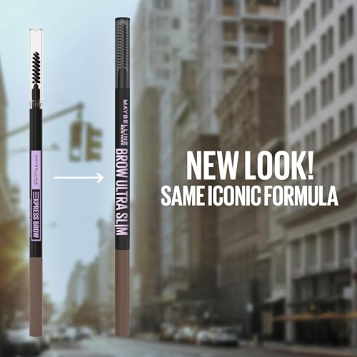 Maybelline Express Brow Ultra Slim Eyebrow Makeup, Brow Pencil with Precision Tip and Spoolie for Defined Eyebrows, Medium Brown, 1 Count (Packaging May Vary)