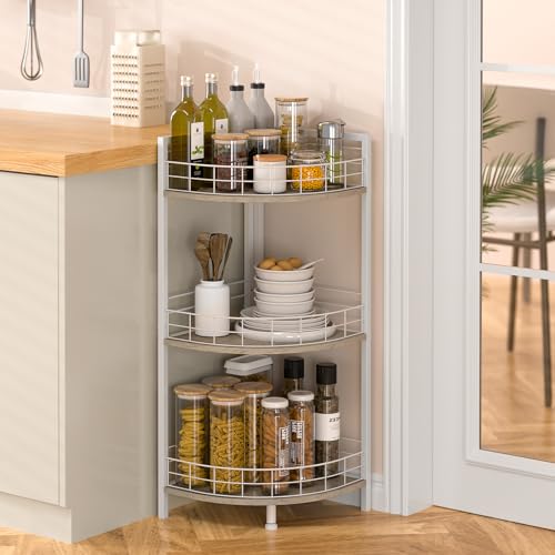 Bathroom Standing Shelf, 3 Tier Free-Standing Shelf Units, Open Floor Shelves, Triangular Curved Corner Shelf Stand for Small Space, Ideal for Bathroom,Kitchen,Vanity Storage and Organizer